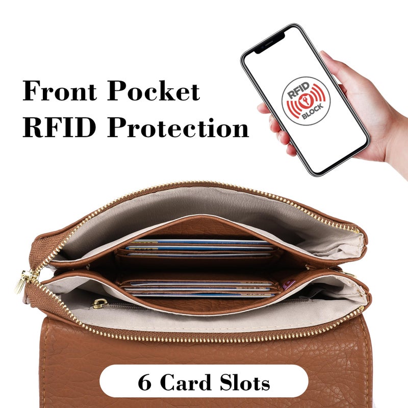 MINICAT حقائب كروس بودي صغيرة للنساء مع حجب RFID من MINICAT جلد نباتي حقائب سفر صغيرة محفظة هاتف محمول حقيبة كروس بودي (بني صغير) - Image 4